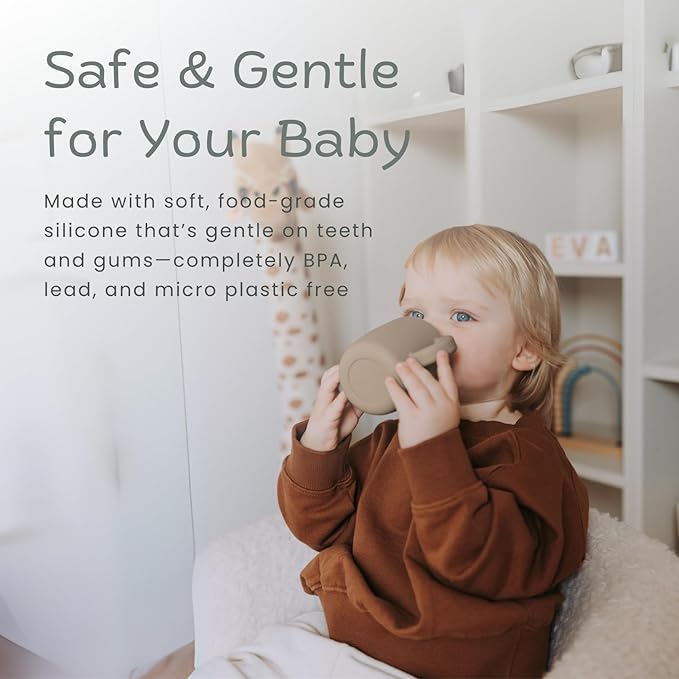 Silicone Sippy Cups with Easy Grip Tranition Handles and a Soft Spout. A Non Toxic No Spill Unbreakable Training Cup. 150ml/5oz |2-PACK Pink and Grey Mist|