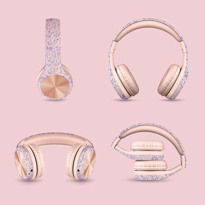 LilGadgets Connect+ Pro Wired Kids Headphones for School w/Microphone, Volume & Noise Reduction Over-Ear Headset w/Cord, SharePort Technology & SoftTouch Padding, Girl Power - Headphones for Kids