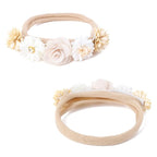 Baby Girl Nylon Headbands Flower Hair Bows Accessories-Elastic Hair Band Crown Handmade FLoral Wraps Birthday Gifts for Girls Newborn Infant Toddler 3Pcs