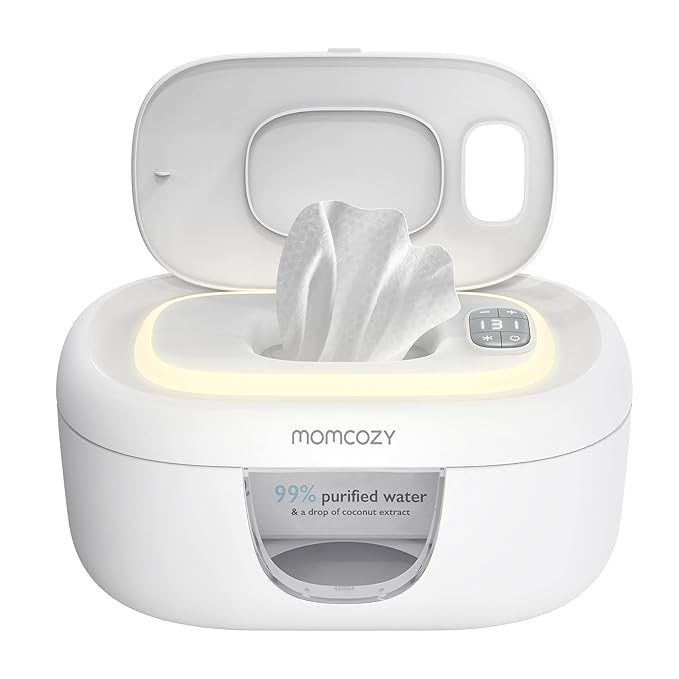 Momcozy Baby Wipe Warmer, Innovative Spring Design, Large Capacity Wipes Dispenser for 60-80pcs, Fast & Even Heating, 4 Modes of Temperature Heating Control, Diaper Wipe Warmer with Night Light, Grey