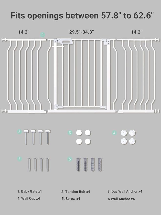 Mom's Choice GROWNSY Baby Gate, 57"-62" Auto-Close Dog Gate for Stairs & Doorways, Pressure-Mounted Easy Install Baby Gate - No Drill, Walk Through, Safe & Durable