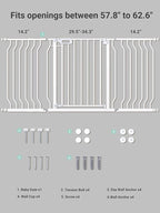 Mom's Choice GROWNSY Baby Gate, 57"-62" Auto-Close Dog Gate for Stairs & Doorways, Pressure-Mounted Easy Install Baby Gate - No Drill, Walk Through, Safe & Durable