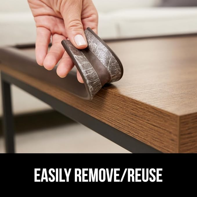 GORILLA GRIP Baby Proof Corners and Edges for Furniture, Kid Proofing Adhesive Table Corner Protectors, Heavy Duty Soft Rubber Foam Protection, Includes 8 Protective Safety Guards, 18 Feet, Brown