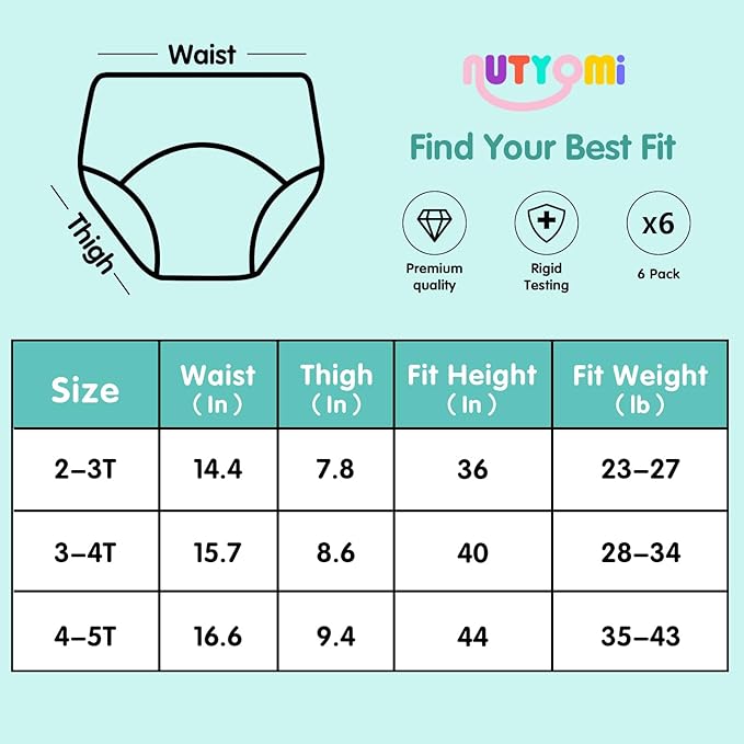 Baby Cotton Training Pants 6 Packs Toilet Training Underpants Absorbent Toddler Potty Training Underwear 2T-5T
