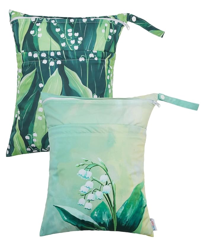 ALVABABY 2pcs Cloth Diaper Wet Dry Bags Waterproof Reusable with Two Zippered Pockets Travel Beach Pool Daycare Soiled Baby Items Yoga Gym Bag for Swimsuits or Wet Clothes 2LM13