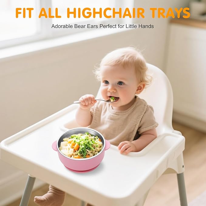 4 Pack Stainless Steel Baby Bowls with Suction, 2-in-1 SUS304 Toddlers Bowl & Removable Silicone Suction Kids Bowl Anti Scald Non Toxic Snack Container for Baby Food Feeding