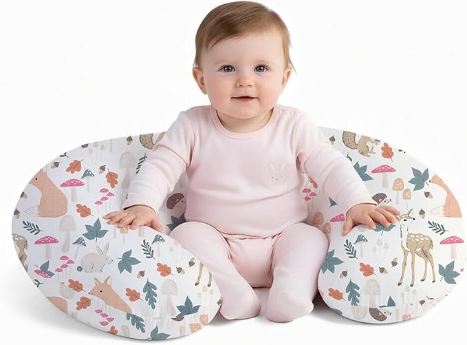 Little Grape Land Nursing Pillow, Breastfeeding Pillows, Baby Support Pillow for Nursing, Bottle Feeding, Tummy Time with Machine Washable Cover & Breathable Filling(Woodland Friends)