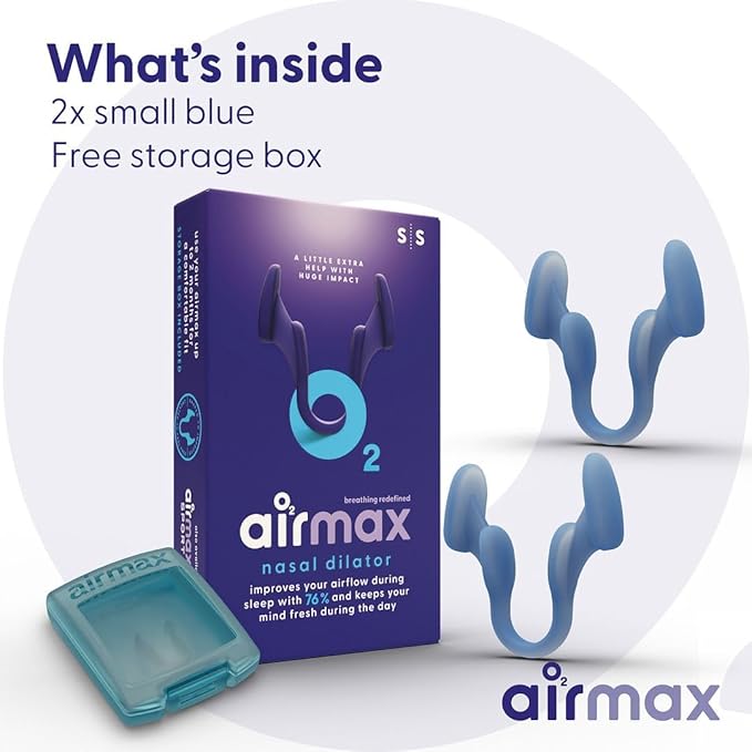 AIRMAX Nasal dilators for Sleeping - 76% More Airflow - Anti Snore Device - Breathe Freely Through The Nose - Sinus Relief, Sleep aid and snoring Solution - 2X Small Blue - 6 Month Relief