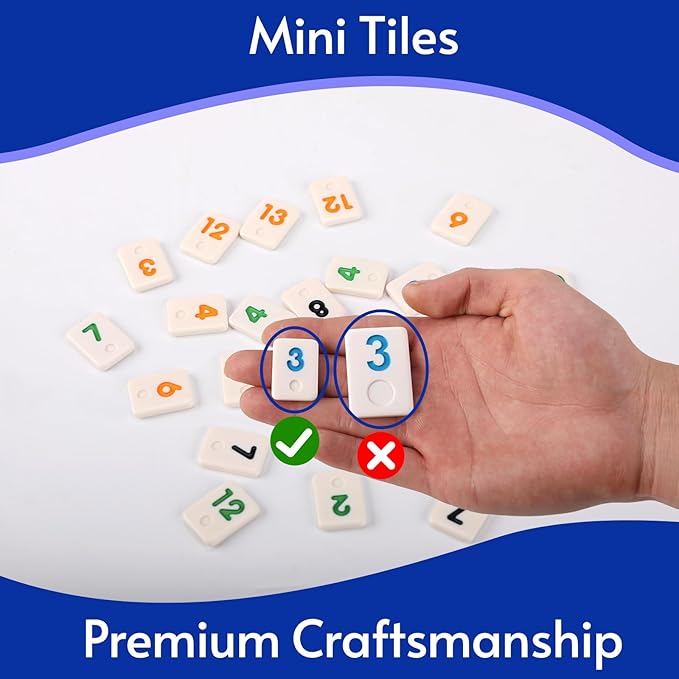 Mini Rummy Cube Game Set 6 Players with 6 Holders and 160 Rummy Tiles, Small Travel and Family Board Game for Adults and Kids