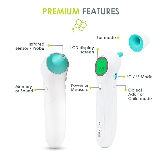 bblüv - Orä - Non-Contact Digital Infrared Thermometer, Ear Thermometer - 5 in 1 in LED Display, for Babies, Children, and Adults Tracking Fever Indicator – Fast 1 Second Temperature