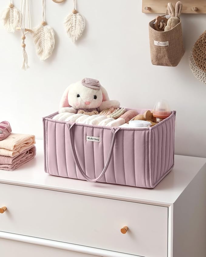 Blissful Diary Baby Diaper Caddy Organizer, Stylish Storage Basket for Newborn Essentials and Diaper Station, Gift for Baby Shower and Registry Must-Have, Mauve Pink