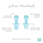 Bumkins Baby Utensils Set, Chewtensils Silicone Spoons for Dipping, Self-Feeding, Baby Led Weaning, Trainer Learning First Stage Eating, Soft Practice Fork and Spoon, Babies 6 Months, Blue