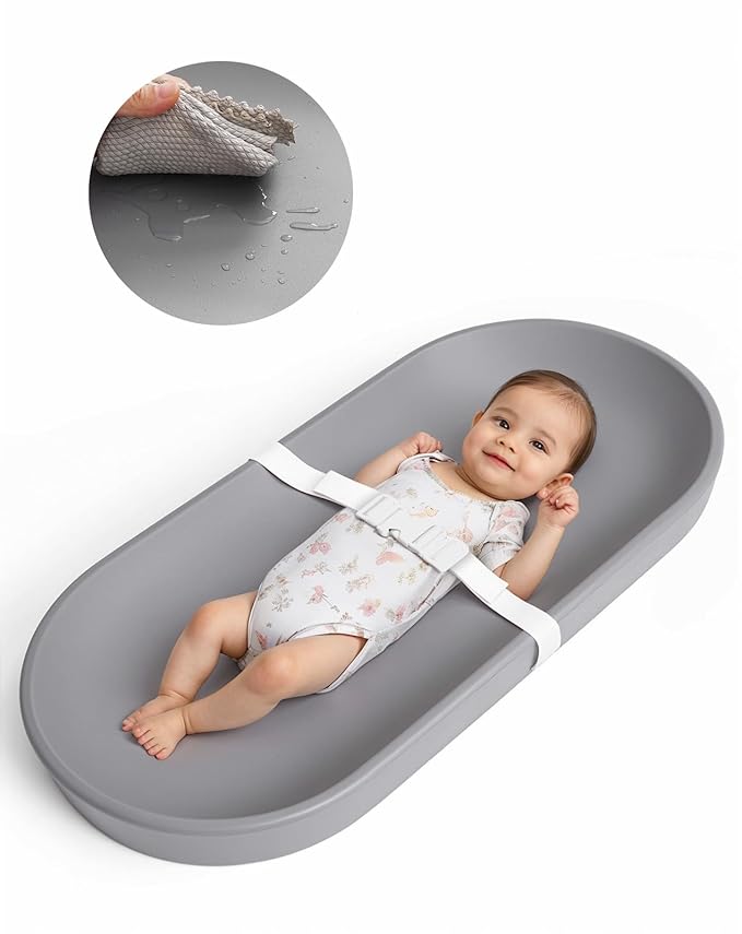 COMOMY Baby Changing Pad for Dresser - Wipeable Changing Pad with Restraining Belt, Waterproof, Soft, Lightweight and Portable, Easy to Clean for On The Go Diaper Change, Grey