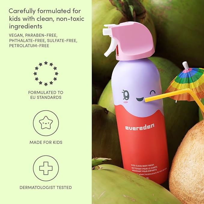 Evereden Kids Cloud Body Wash Duo - Gentle, Nourishing Toddler Body Wash for Delicate Skin, Coconut Splash & Juicy Citrus Scents, Creamy Hydrating Formula, 2 Pack (6.7 fl oz Each)