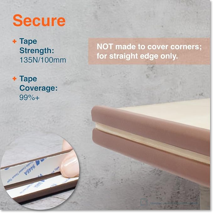 Roving Cove Slim-Fit Edge Protector for Baby Proofing (9ft Small Edge Only), Soft Rubber Foam, Furniture Edge Bumper Guard, Desk Edge Cushion, 3M Adhesive, Coffee Brown