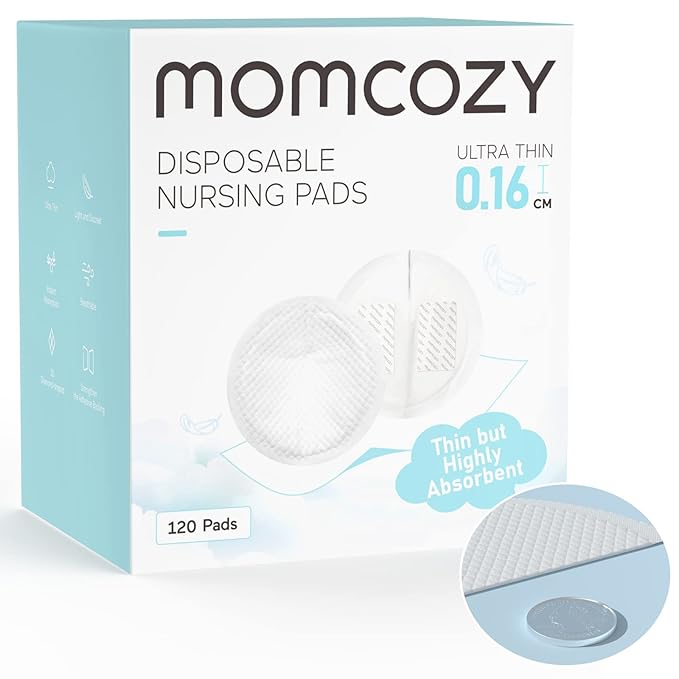 Momcozy Ultra-Thin Disposable Nursing Pads, Super Absorbent and Breathable Breastfeeding Pads, Make The Breasts Light and Unburdened, 3D Shape for The Best Fit, Individually Packaged（120 Count）