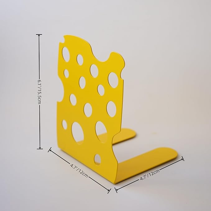 1 Pair 2pcs Yellow Cheese Heavy Metal Cookbook Ends to Hold Books, Book Ends for Kitchen and Home Decorative