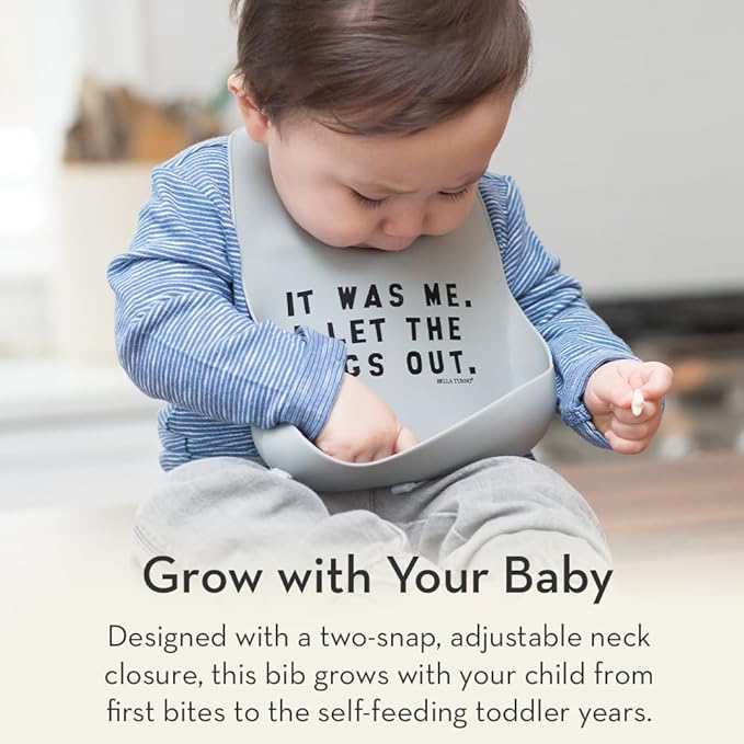 Bella Tunno Baby Bib for Eating, Waterproof Silicone Bib with Large Food Catcher, Adjustable Fit for Babies 4-12 months & Toddlers 1-3 Years, Boys & Girls, Bebe