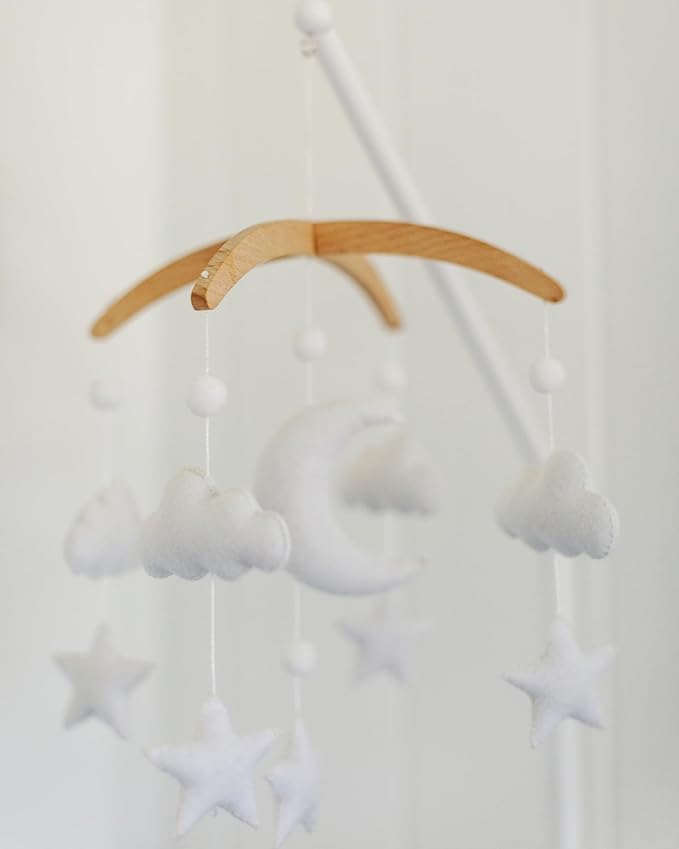 Sorrel + Fern Baby Crib Mobile (Moon, Cloud, & Stars) - Baby Shower Gift Nursery Decor Ceiling Mobile for Boys & Girls (Foldable)
