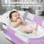 TPN Collapsible Baby Bathtub, Baby Bath Tub with Soft Cushion & Real-Time Thermometer, Baby Bathtub Infant to Toddler Tub (0-36 Months), Portable Travel Baby Tubs for Newborns (Lavender)