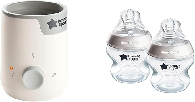 Tommee Tippee Easiwarm Bottle Warmer, Warms Breast Milk and Formula Bottles, Automatic Timer, One-Dial Operation+ Natural Start Anti-Colic 5 oz BPA Free Newborn Bottles, Slow Flow Breast-Like Nipple