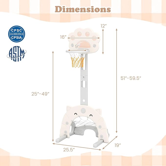 Costzon 3 in 1 Toddler Basketball Hoop, Height Adjustable Kids Sports Center w/Foldable Basketball, Soccer & Golf Game, Indoor Outdoor Activity Playset w/Foldable Rim, Gift for Children Baby Infant