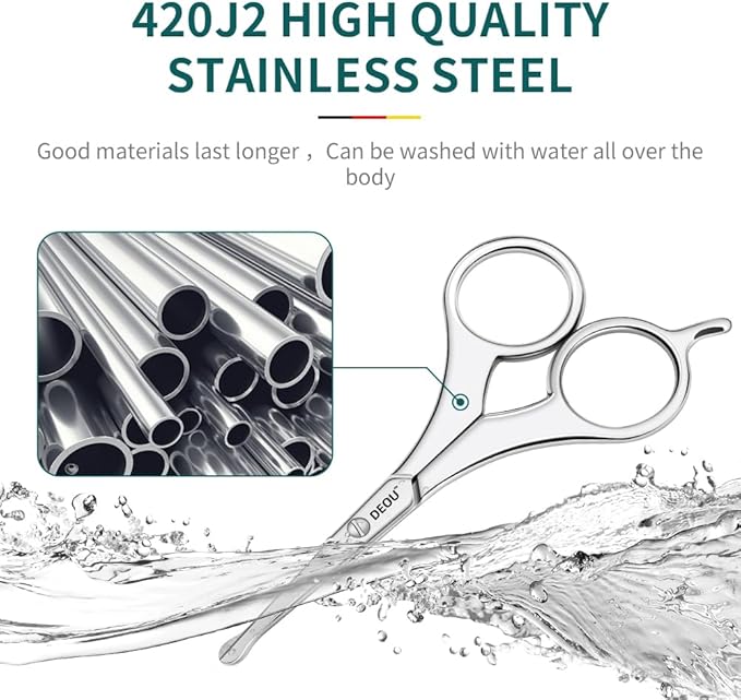 DEOU Nose Hair Trimmer - Paris Tower - Inspired Design with Tail Handle - Premium Stainless Steel - All - in - One Grooming & Multipurpose Shears - Safe, Hygienic & Portable