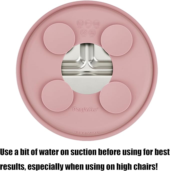 PandaEar 2 Pack Stainless Steel Baby Suction Plates & 2 Pack Spoons and Forks Set, Toddler Utensils Baby Feeding Set, Divided Plates for Baby Led Weaning Supplies, BPA-Free (Pink)
