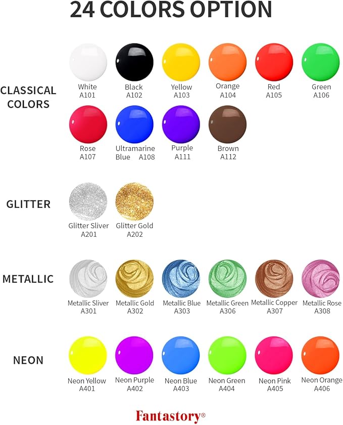 Fantastory Tempera Paint for Kids 24 Colors (2 oz Each) Washable Tempera Paint, Kids Poster Paint Sponge Painting, Non-Toxic Kids Paint Finger Paints Hand Paints Bottles Gifts