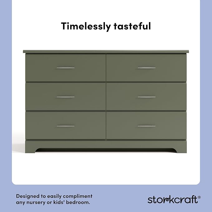 Stork Craft Brookside 6-Drawer Dresser (Olive) – GREENGUARD Gold Certified, Green Dresser for Bedroom, Kids & Nursery Storage Chest, Safety Interlocking Drawers, Pre-Installed Tracks, Kids Chest