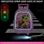 Girls Rolling Backpack, Cute Turtle Roller Wheels Kids Bookbag - Wheeled Elementary School Bag - 3PCS Turtle
