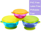 PandaEar Stay Put Spill Proof Stackable Baby Suction Bowls 3 Sizes for Toddlers with Silicone Feeding Utensils and Secure Lids BPA Free