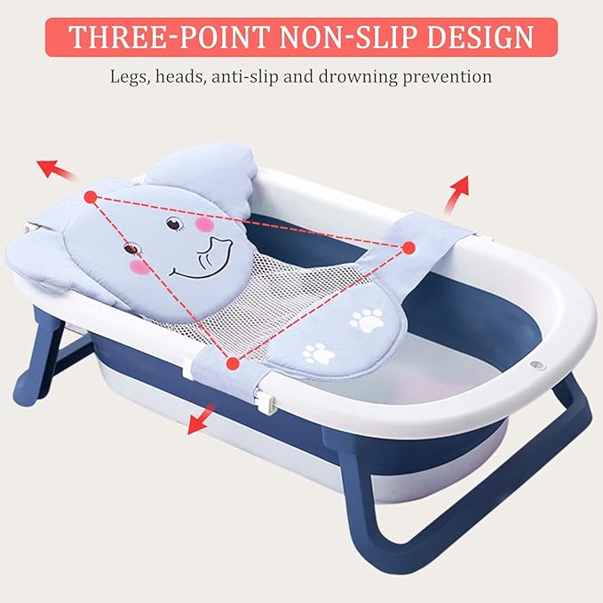AIR&TREE Baby Bath Seat Support Net, Quick Drying, Adjustable, Comfortable, Non-Slip, Infant Bathtub Sling Shower Mesh for a Tub, with Safety Support Corners (Blue)