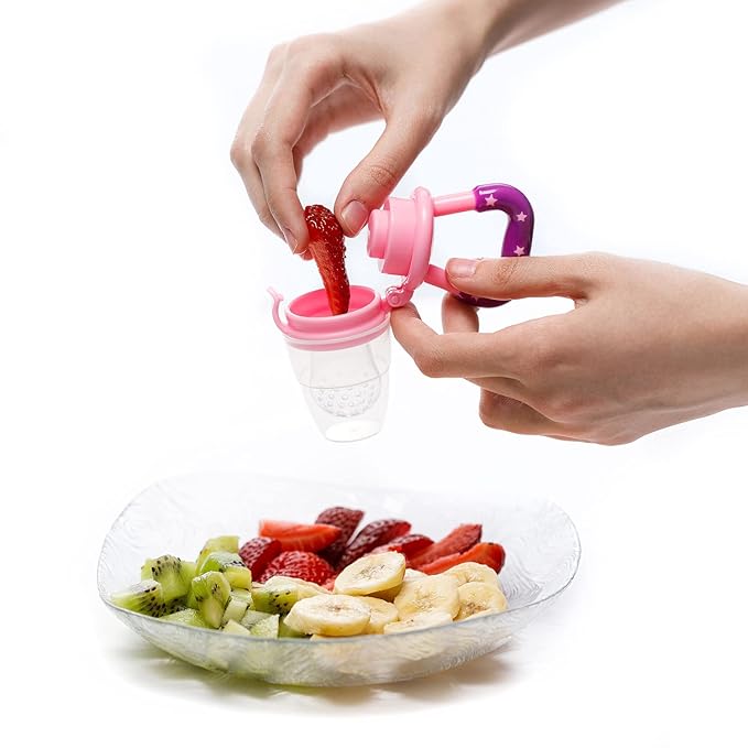 Baby Food Feeder/Fruit Feeder Pacifier Nibbler (2 Pack) - Infant Teething Toys | Silicone Feeder Baby | Mesh teethers for Babies | Baby Feeding Essentials | Frozen Breastmilk Teether (Green&Pink)