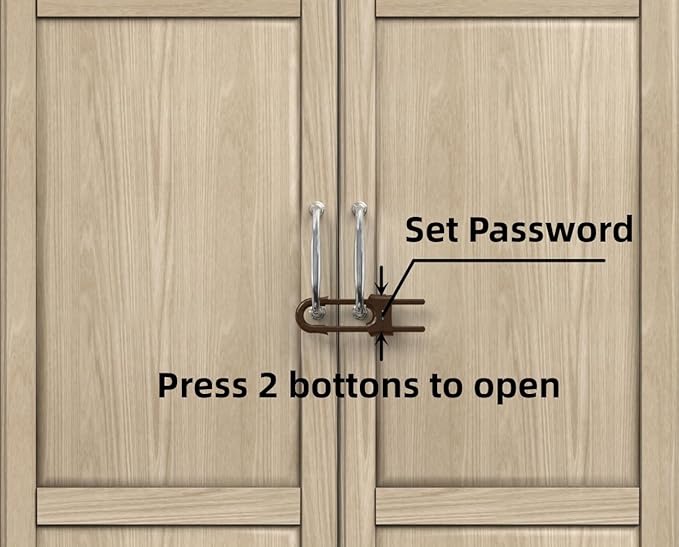 4 Pack Child Proof Sliding Cabinet Door Code Locks Baby Safety Cupboard Locks Adjustable U Shaped Cabinet Latches for Knob Handle Drawers Closet (4 PCS, Coffee)