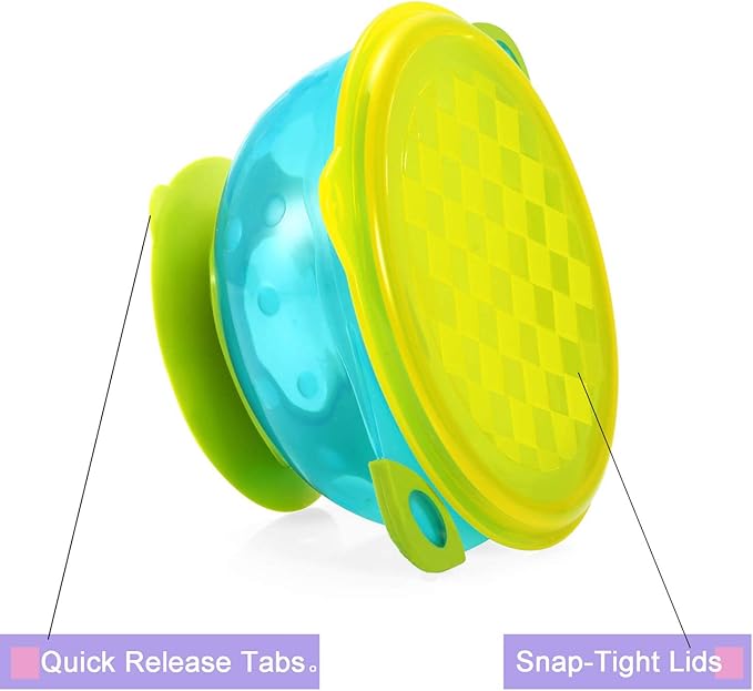 PandaEar Stay Put Spill Proof Stackable Baby Suction Bowls 3 Sizes for Toddlers with Silicone Feeding Utensils and Secure Lids BPA Free