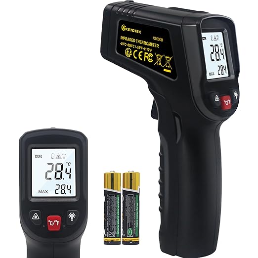 KETOTEK Infrared Thermometer Non Contact IR Digital Laser Temperature Gun -50℃～600℃ (-58℉～1112℉) Adjustable Emissivity Thermometer Gun for Cooking
