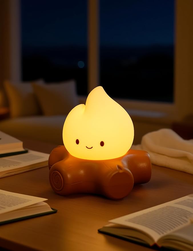 3pcs Campfire Night Light for Kids, Cute Campfire Lamp Gifts, LED Light up Flame Lights, Dimmable, Rechargeable Bedside Nightlight, Baby Nursery Dorm Kawaii Décor Toys Kits