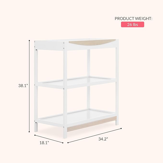 Dream On Me Emerson Baby Changing Table – Compact Modern Changing Station with 2 Open Shelves, New Zealand Pinewood, Easy-to-Clean Non-Toxic Finish, Space-Saving Nursery Storage – Vintage White Oak