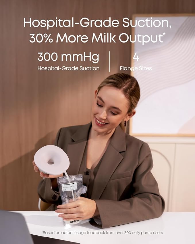 eufy Security Heated Breast Pump S1, Hands-Free Breast Pump with Industry-Leading HeatFlow Tech, App-Controlled OptiRhythm, Hospital-Grade Suction, Leakproof, Slim and Ultra-Quiet for in-Bra Use