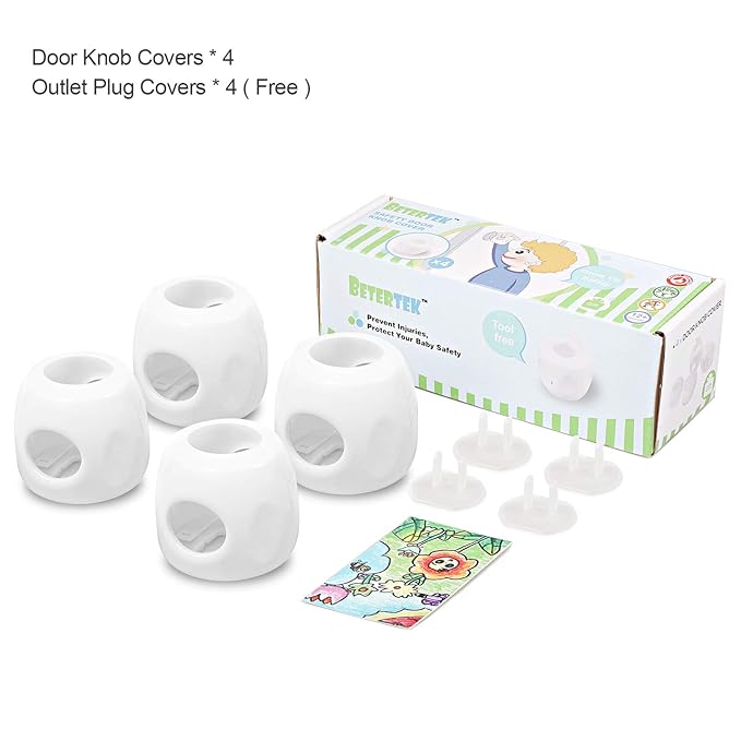Door Knob Safety Cover for Kids, Child Proof Door Knob Covers, Baby Safety Door knob Handle Cover Lockable Design (4 Pack)