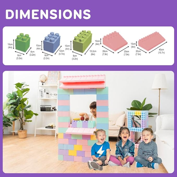 PLATPORTS Huge Blocks - Giant Plastic Blocks - Big Blocks - Jumbo Blocks - Big Building Blocks Jumbo - Jumbo Building Blocks - 86 Pieces Large Blocks for Kids Ages 1 to 8 with Wheels