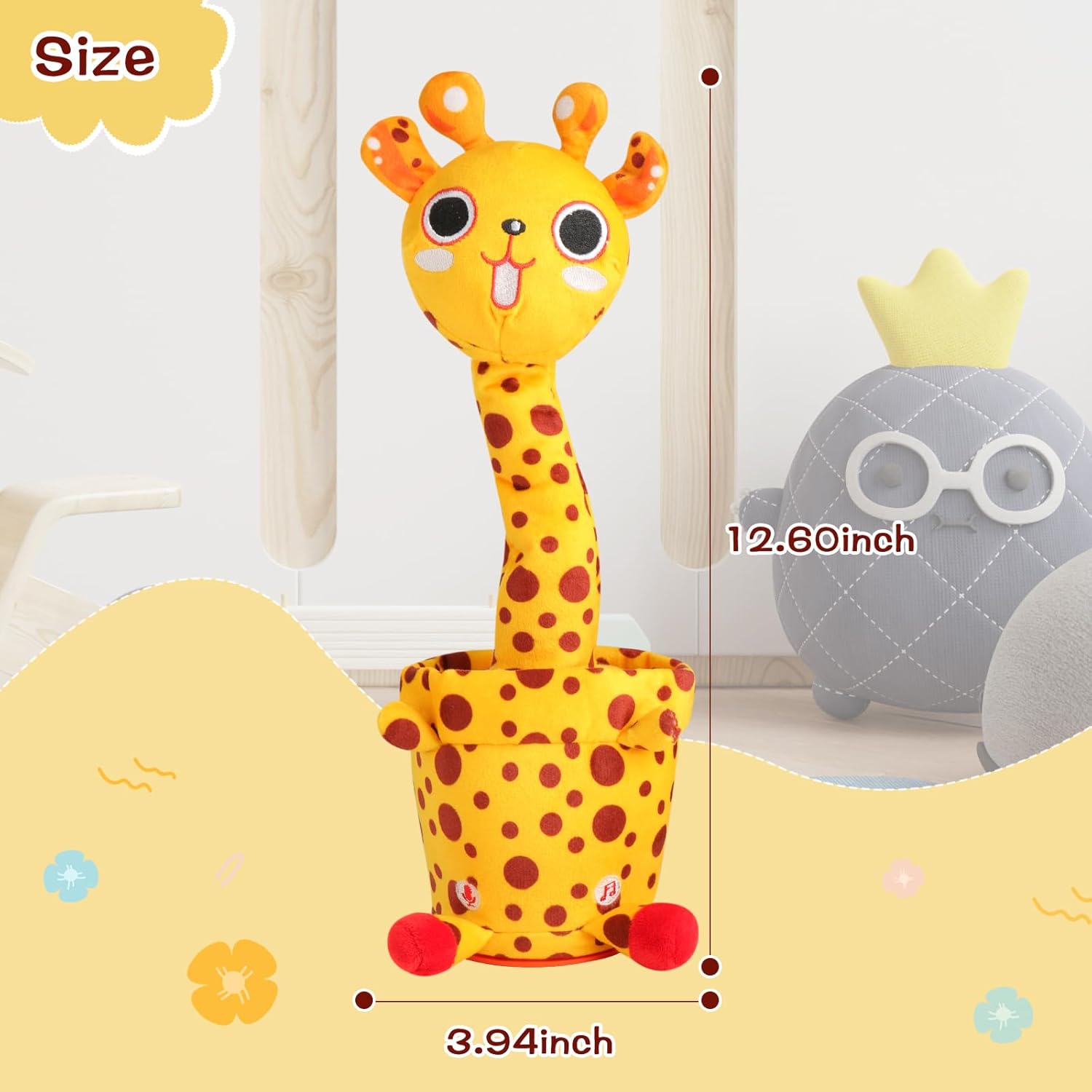 Dancing Talking Giraffe Toy, Stuffed Animal Baby Toy Repeating What You Say, Glowing Musical Electronic Giraffe with 60 Songs, Gift for Kids 3+ Years Old