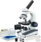 AmScope M150C-SP14 40X-1000X Portable Student Microscope with Slide Preparation Kit