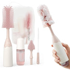 Momcozy Bottle Brush Kit, Innovative Push-Press Design for Better Cleaning - Baby Bottle Cleaner Brush for Baby Bottle, Breast Pumps, Nipples, and More - Can Generate Foam for Better Cleaning, Pink