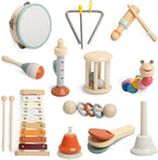 Toddler Musical Instruments Set, Montessori Baby Wooden Toys for Toddlers 1-3, Percussion Instruments for Kids with Xylophone, Neutral Colors Preschool Music Toys