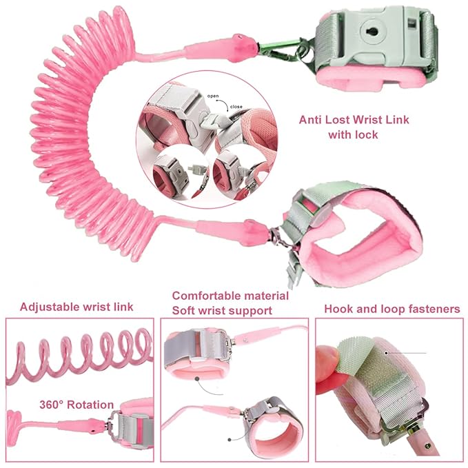 Anti Lost Toddler Harness - Butterfly Baby Leash and Wrist Link with Lock, Child Walking Harness Assistant for Girls, Cute Traction Safety Leash for Kids, Holiday Travel Christmas Gift, Pink