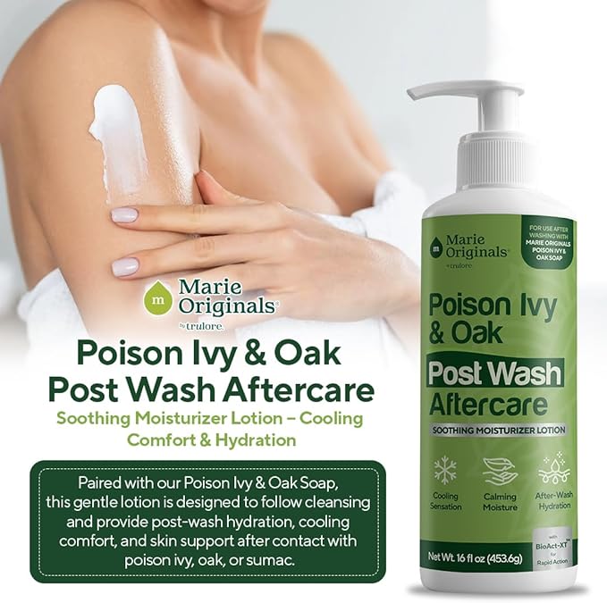 Marie Originals Poison Ivy Soap Bar (2 Pack, 2.9 oz Each) & Aftercare Lotion (16 fl oz) – Natural Cleanser & Soothing Moisturizer for Poison Ivy, Oak & Sumac Exposure