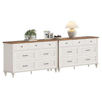 WAMPAT White Dresser Set with 14 Drawers for Bedroom, 2-in-1 Kids Dresser for Nursery Kids Room, Mid Century Modern Chests & Dressers, Distressed Wide Dresser Organizer for Children’s Bedroom