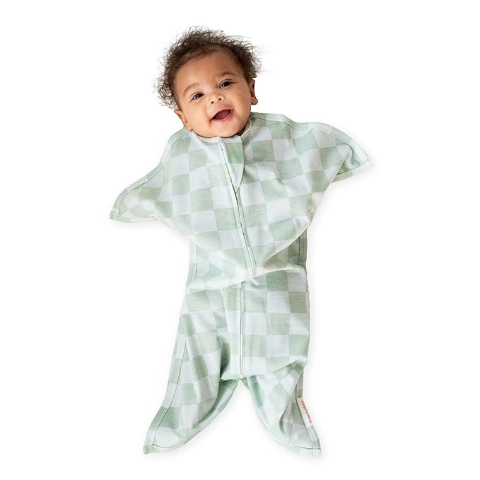 SleepingBaby Zipadee-Zip Transition Swaddle - Cozy Baby Swaddle Blanket with Zipper Convenience - Roomy Wearable Blanket for Easy Diaper Changes - Sea Green/Blue, Medium (6-12 Month)